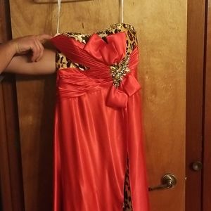 Red with cheetah print formal dress.